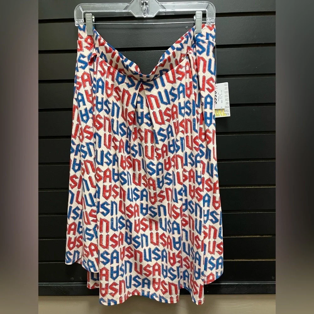 NWT LuLaRoe Madison Skater Skirt Red White Blue USA Print Size 3X